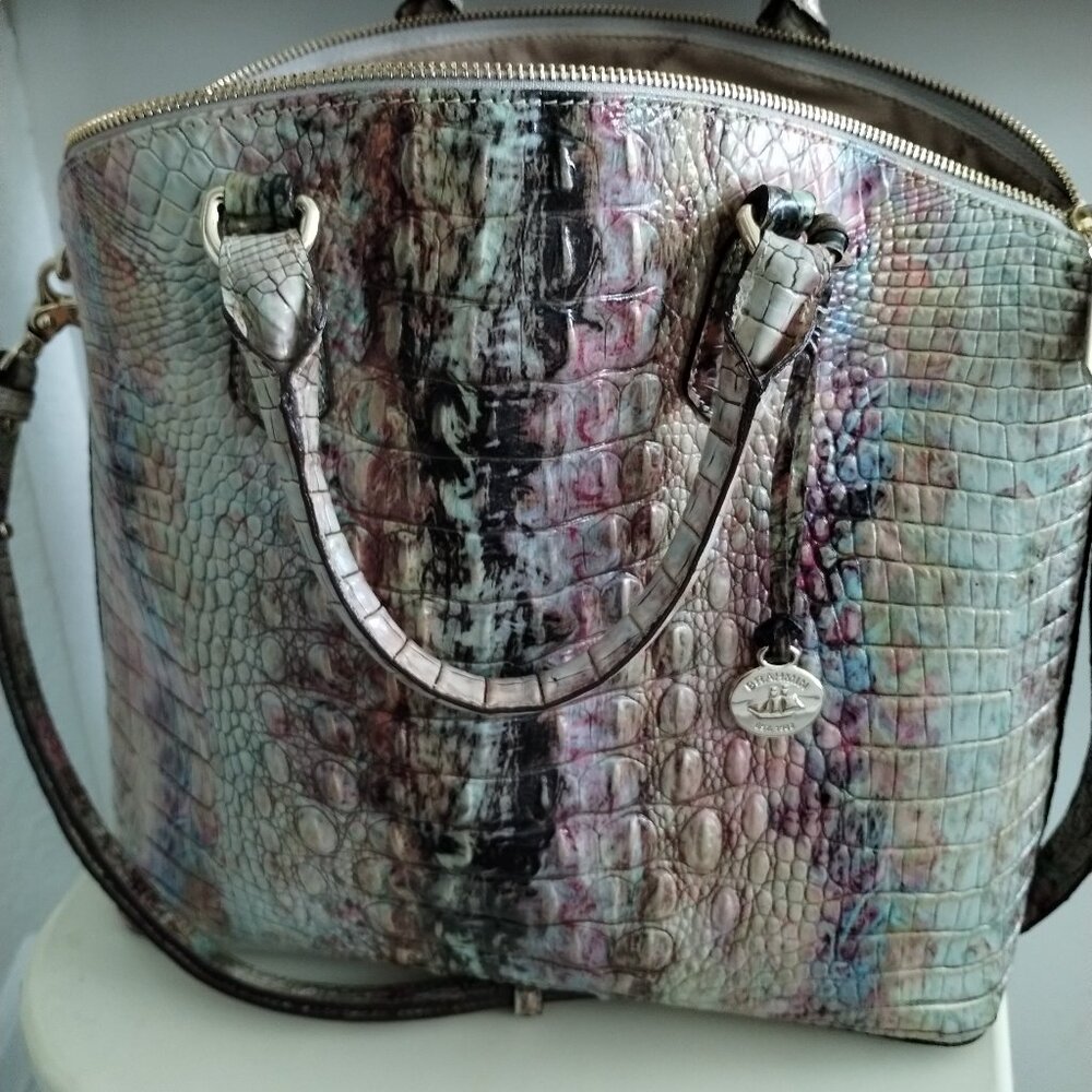 Brahmin Large Duxbury Dome Satchel Amethyst Leather Crossbody Bag